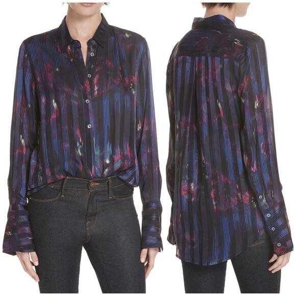 Equipment Silk Button Down Blouse Sheer Long Sleeve "Eleonore" Size Small Blue - Picture 2 of 15